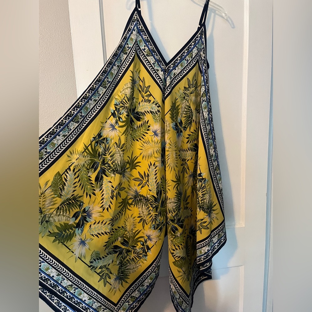 Vacation!! Yellow Tropical Print Scarf dress